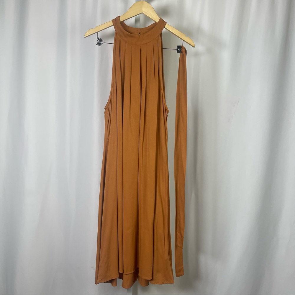 NEW Kirundo XL Chic Cream Halter High Neck Pleat Retro Midi Dress Minimalist
